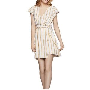 BCBG Elegant Striped Mini Dress in White and Gold